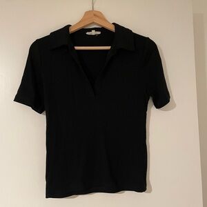 Madewell Black Ribbed Polo Top